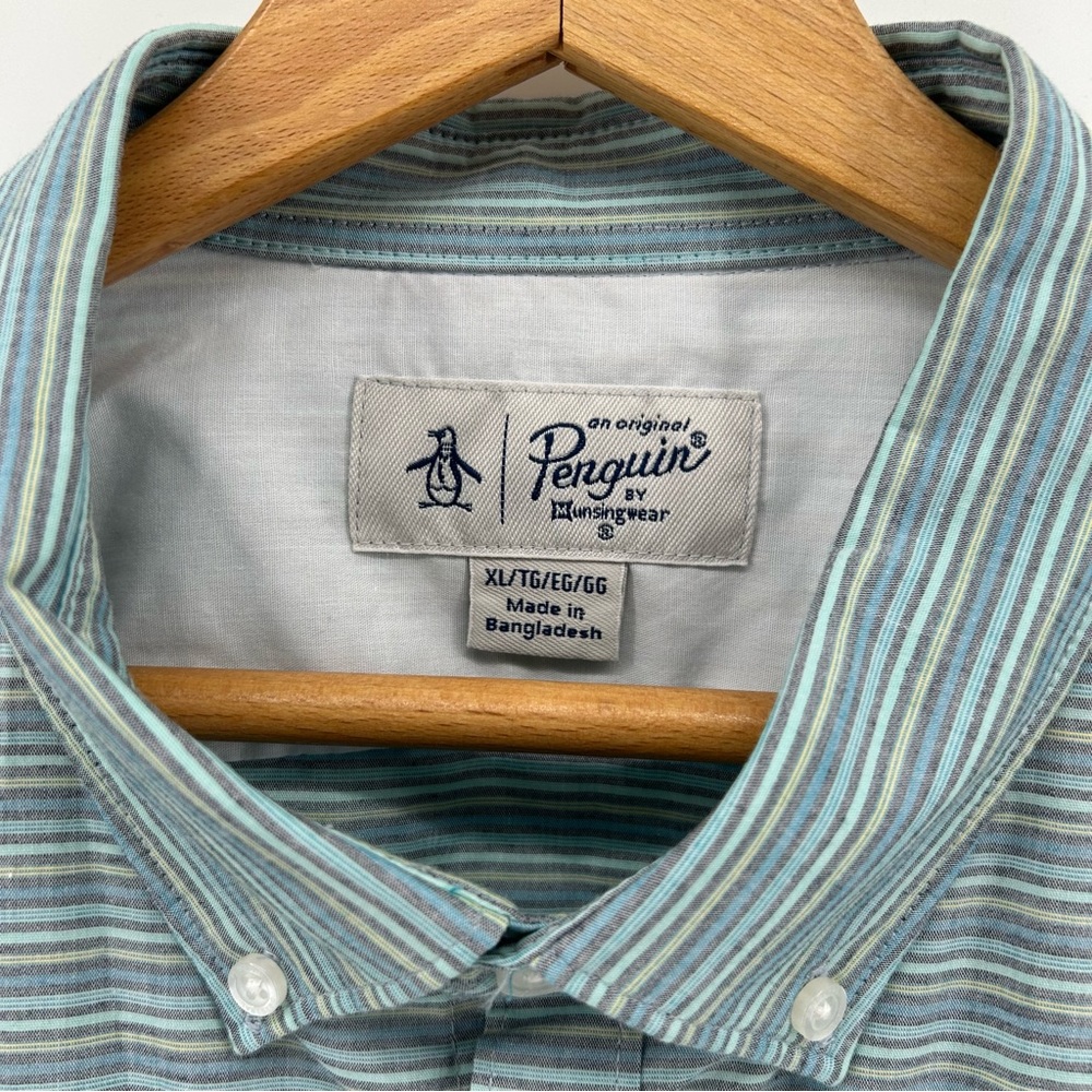 Penguin Munsingwear Shirt Mens XL Blue Stripe Button Down Quiet Luxury Coastal - Picture 3 of 9